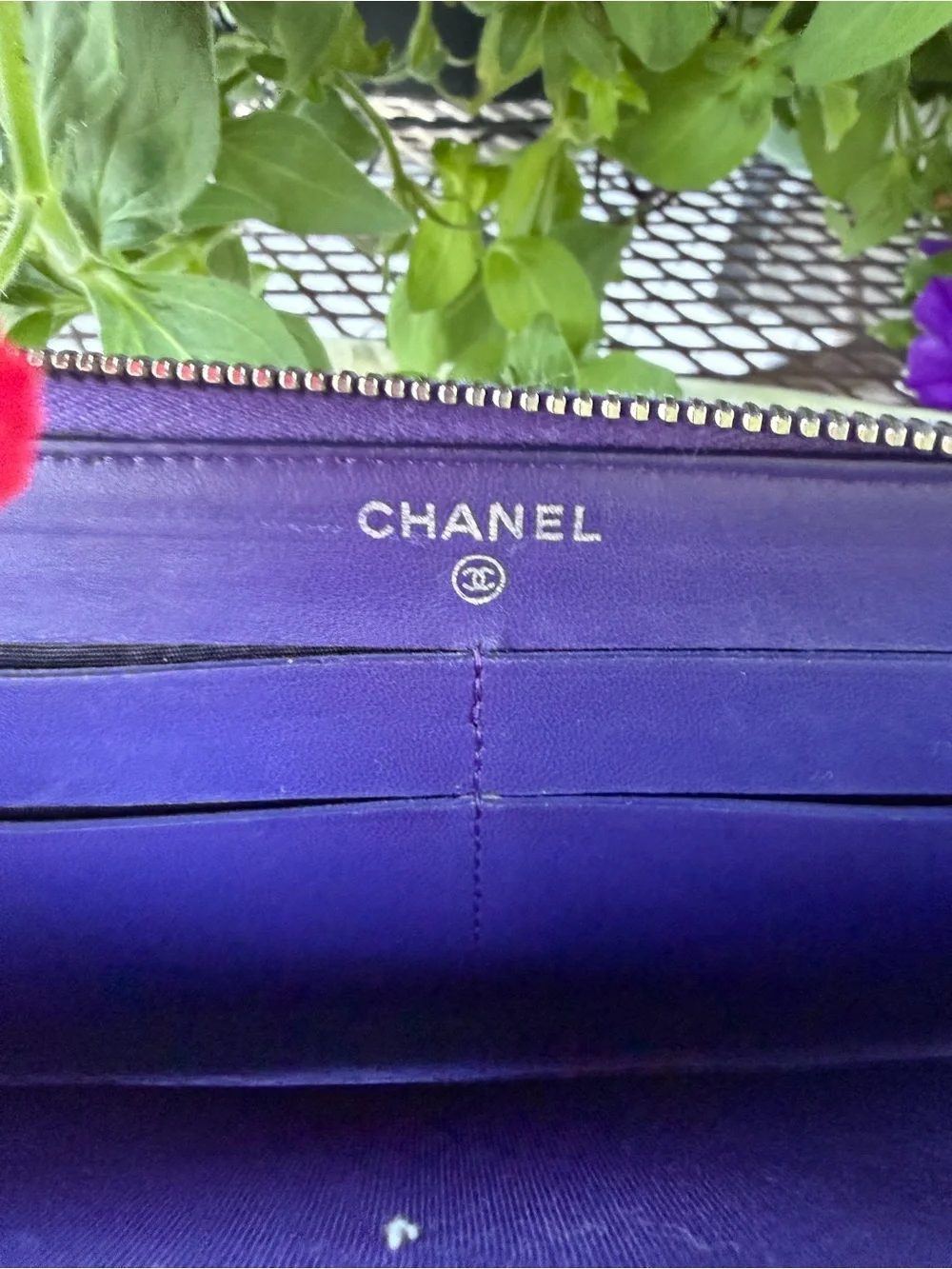 CHANEL PURPLE/PLUM LAMBSKIN QUILTED WALLET WITH COA